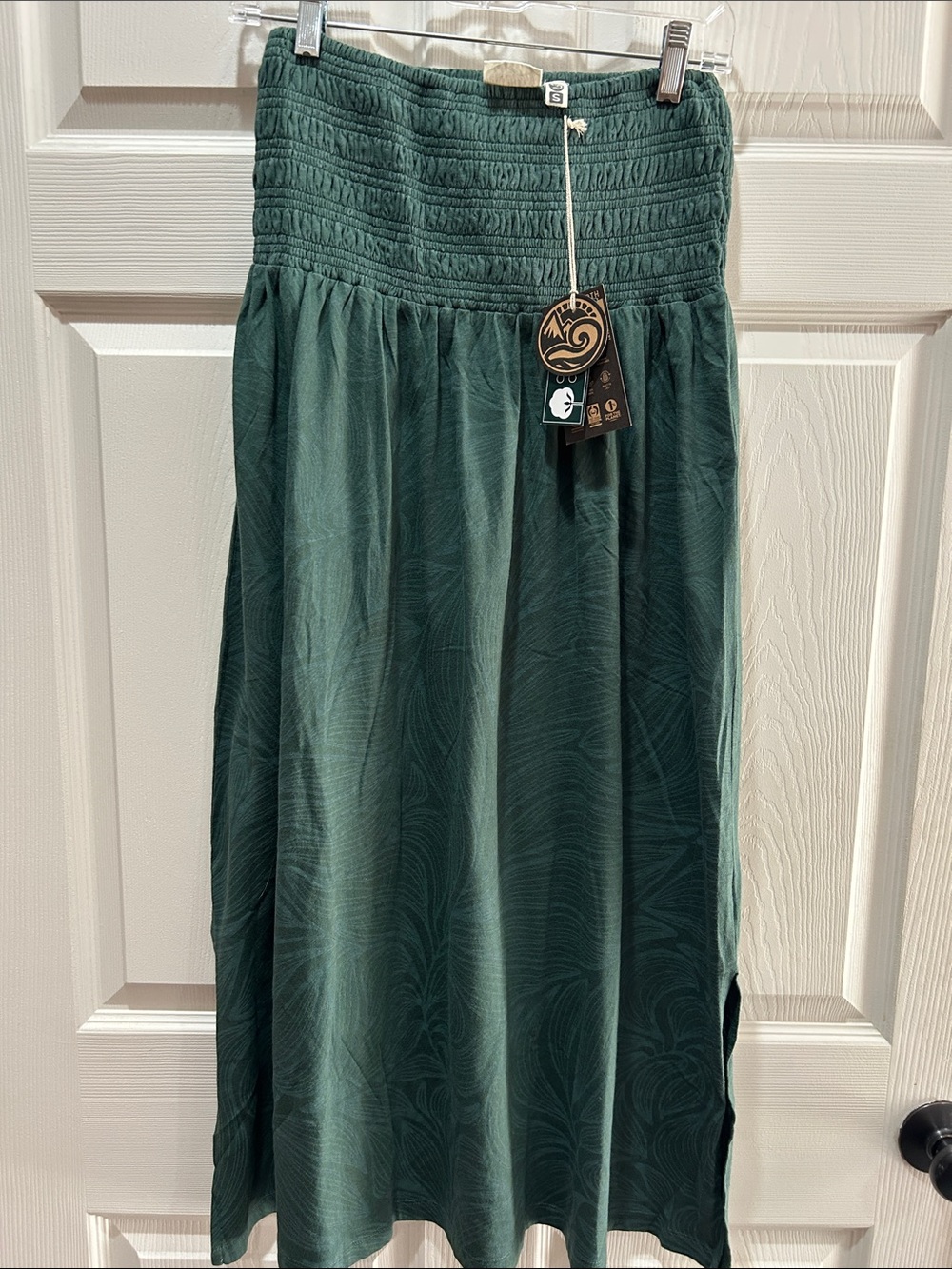 Happy Earth Tropics Smocked Maxi Skirt in Deep Teal Green